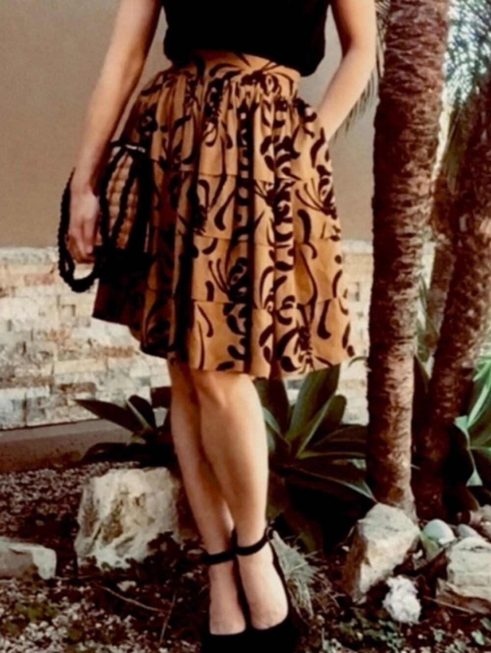 Anthropologie Sariah Carson Calligraphy Strokes Tiered Skirt Pockets Size 4